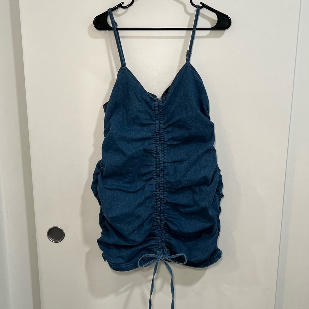 Ruched Denim Mini Dress